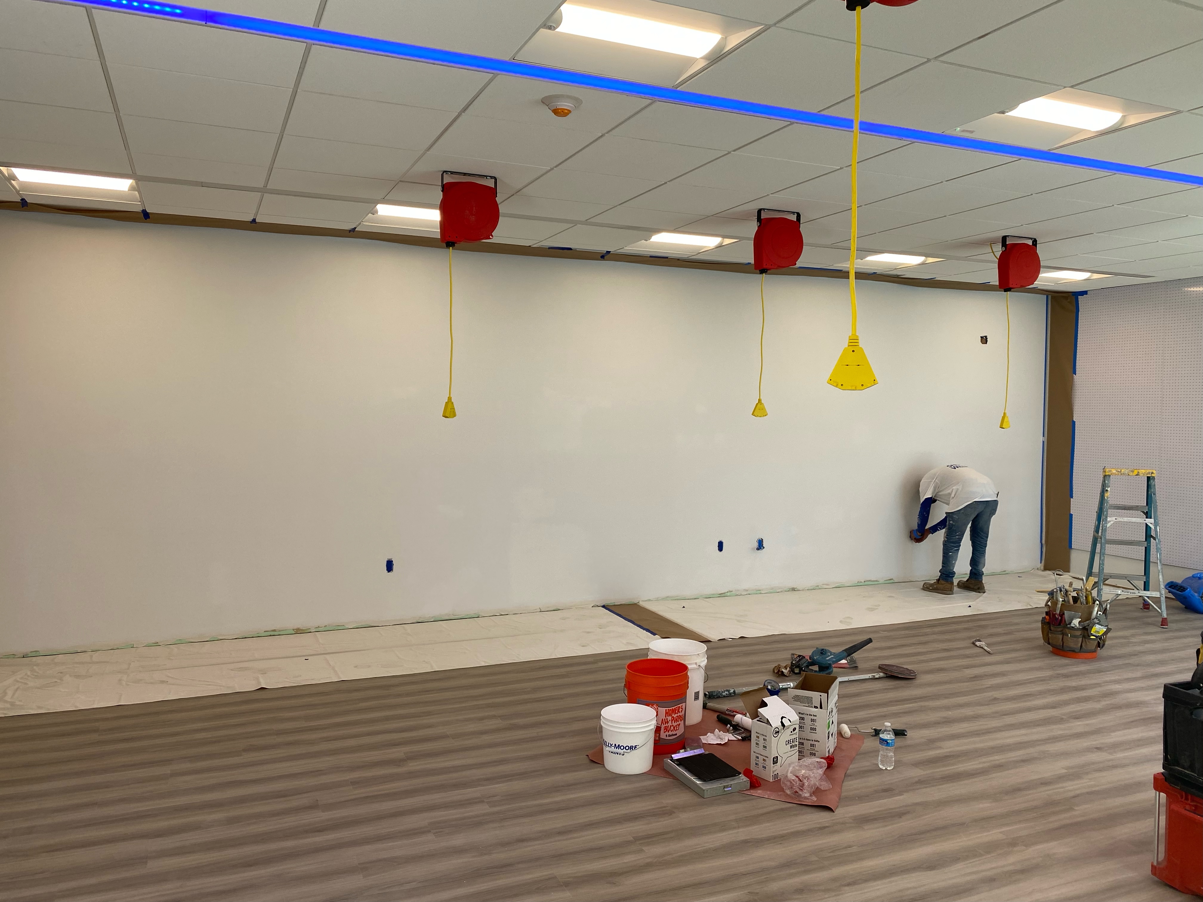 before stage of wall size white board